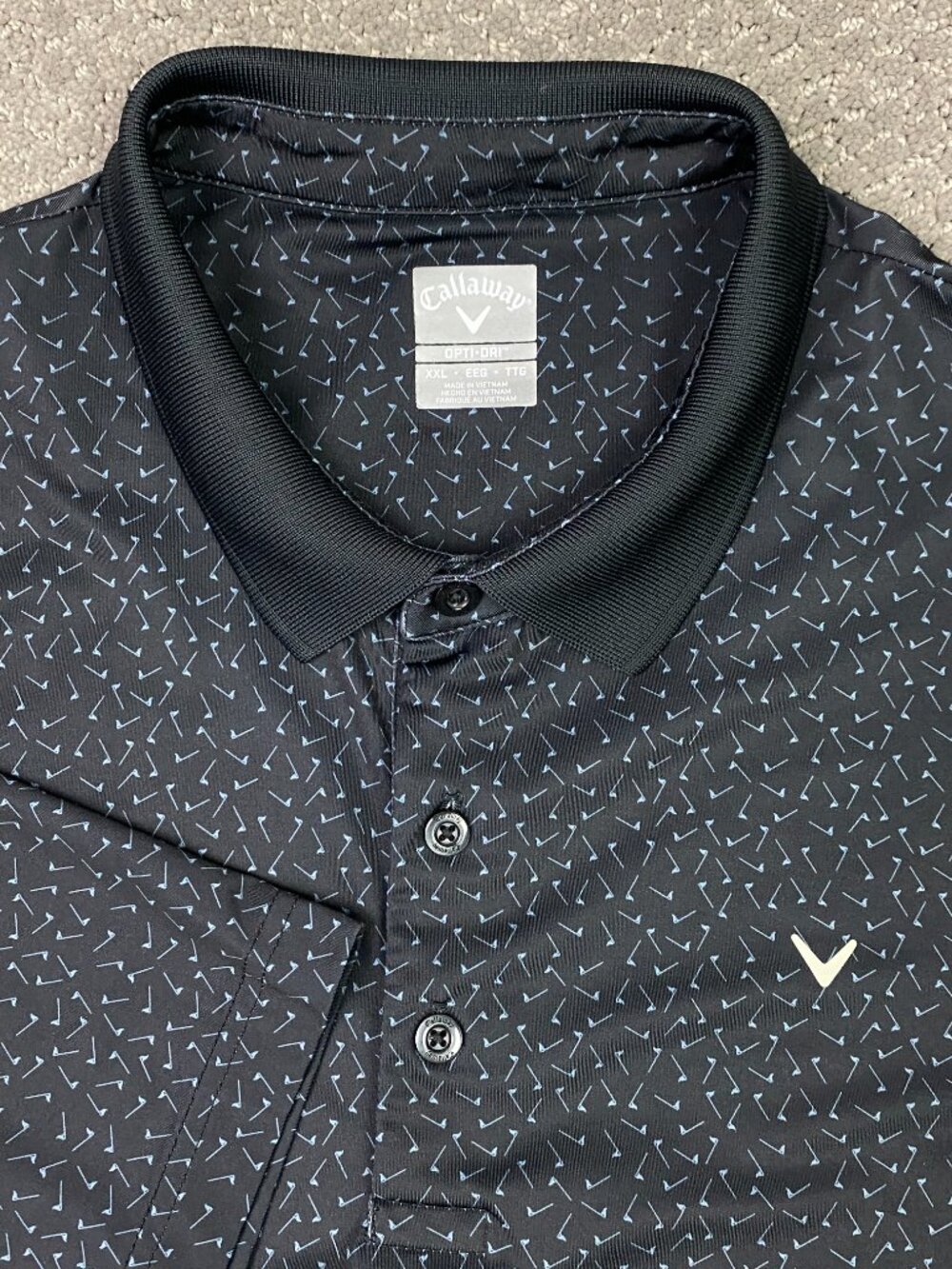 Callaway Polo Shirt Mens XXL Black Blue Chevron Geometric Golf Flag Performance